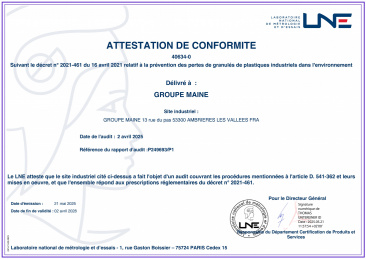 Attestation de conformit&eacute; GPI
